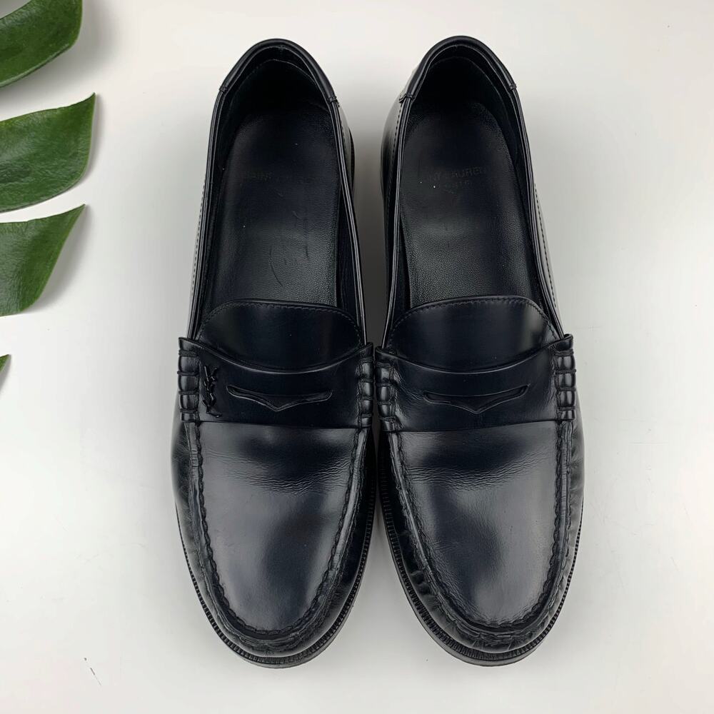Saint Laurent YSL Loafers Black Leather Women's 39 US 9 - Picture 2 of 16